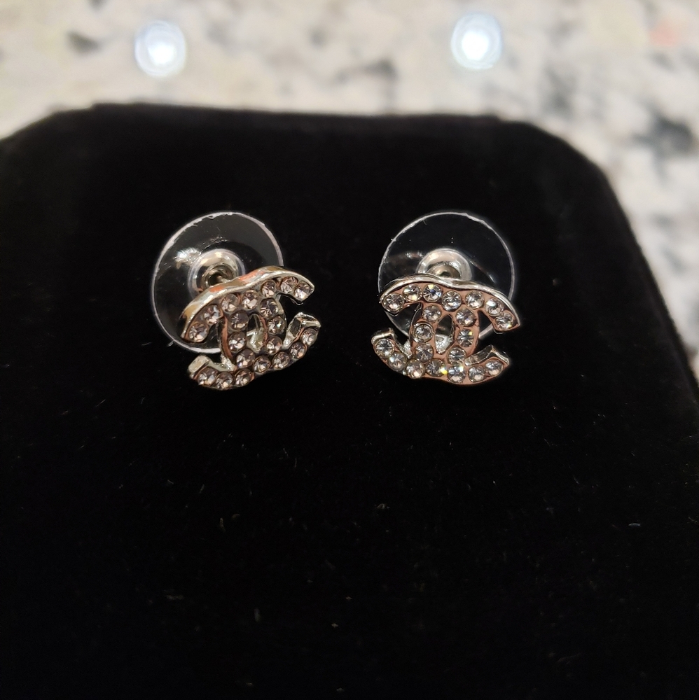 Vintage Coco Chanel mini silver crystal earrings